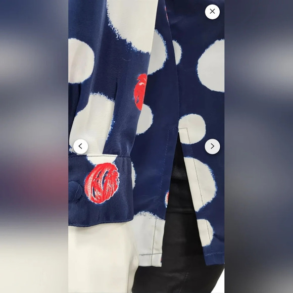 A Vintage Liz Baker Navy Blue Red White Blouse - Picture 3 of 11